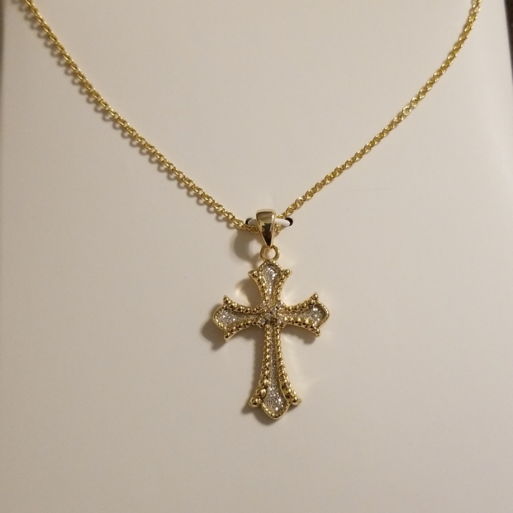 14kt Gold Flash P CZ Cross  Necklace